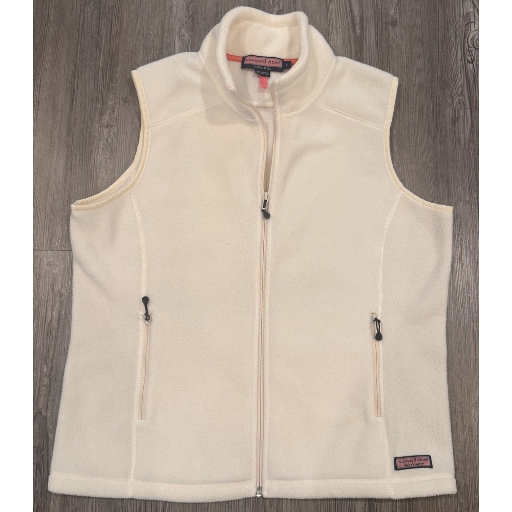 Vineyard Vines by Shep & Ian Women's L Ivory Fleece Full Zip Vest Preppy